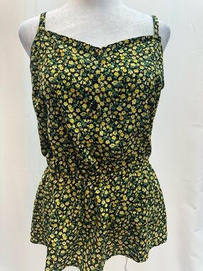Gibson black Yellow green Floral Spaghetti Strap Camisole Top XS